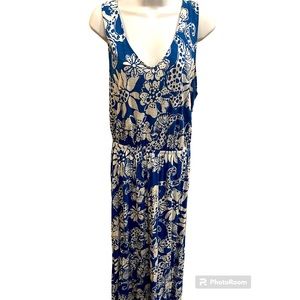 GUC Lilly Pulitzer Sz large Maxi RACER BACK Dress Deep Sea Blue Quahog Chow.